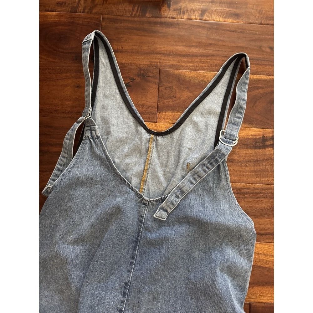 Womens Denim Overalls Light Wash Square Neck‎ Pockets Relaxed Fit - Picture 8 of 9
